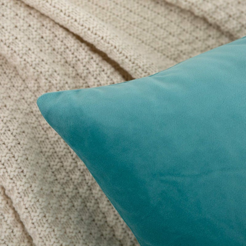 RainRoad Velvet Decorative Throw Pillow Covers Cushion Cover Pillow Case for Sofa Couch Bed Chair,Soft Square Light Teal Throw Pillows 18x18 Inch,Set of 2 - Image 4